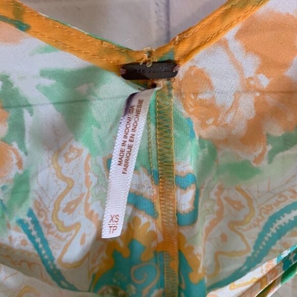 Free People Semi Sheer Boho Orange/Blue Top Sz XS - Picture 5 of 7